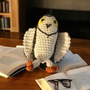 Owl Plush Handcrafted Crochet Knit Brown 8” Stuffed Animal Yarn Toy Doll Vntg